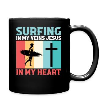 Surfen In Meinen Adern Jesus In Meinem Herzen Surf - Tasse einfarbig - Schwarz - Rechts