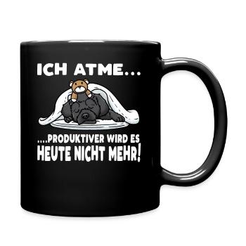 Schnoodle Hund Mit Kuscheltier Schlafen Schlummern - Tasse einfarbig - Schwarz - Rechts