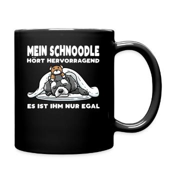 Schnoodle Hund Mit Kuscheltier - Tasse einfarbig - Schwarz - Rechts