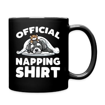 Schnoodle Hund Mit Kuscheltier Schlafen Schlummern - Tasse einfarbig - Schwarz - Rechts