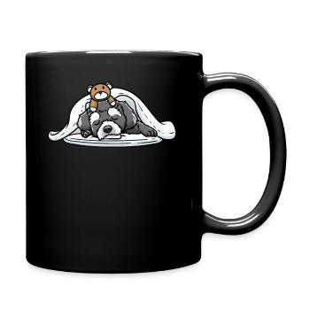 Schnoodle Hund Mit Kuscheltier Schlafen Schlummern - Tasse einfarbig - Schwarz - Rechts