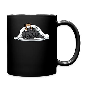 Schnoodle Hund Mit Kuscheltier Schlafen Schlummern - Tasse einfarbig - Schwarz - Rechts