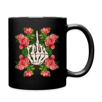 Drôle de main de squelette, majeur, roses vintage - Mug uni - noir - Droite