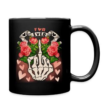 Lustige Skelett Hand, Mittelfinger, Vintage-Love - Tasse einfarbig - Schwarz - Rechts