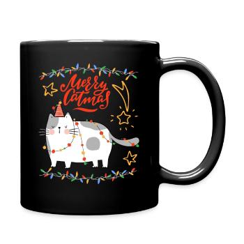 Merrry-Catmas, Jeu de mots, Noël avec drôle de chat - Mug uni - noir - Droite