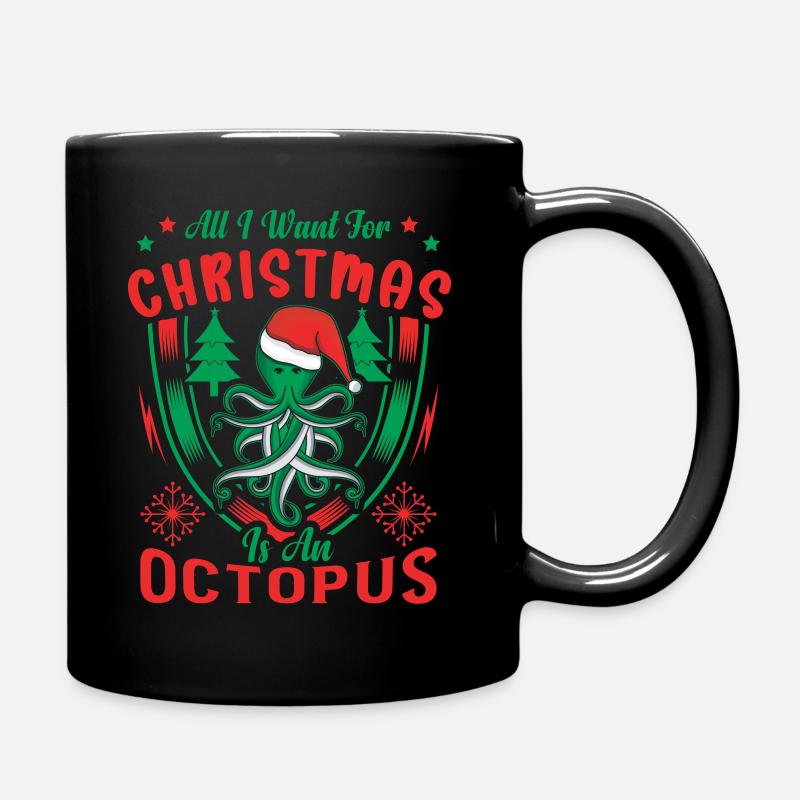 Christmas Octopus Octopus Squid - Full Colour Mug - black