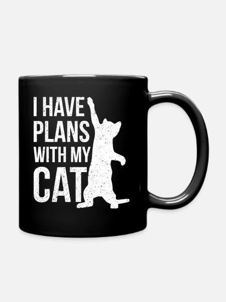 I have plans with my cat - Full Colour Mug - black