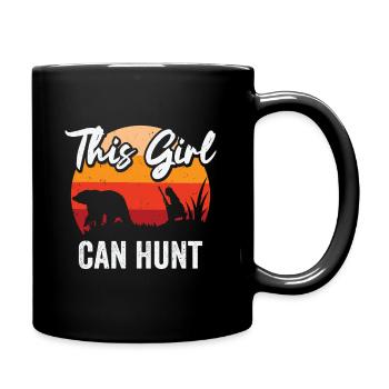 Girl Hunter Retro Wild Animal Hunt Nature Bear - Full Colour Mug - black - Right