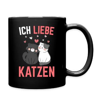 Ich liebe Katzen - Tasse einfarbig - Schwarz - Rechts