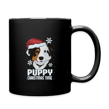 Berger australien avec chapeau de Père Noël, drôle de Noël - Mug uni - noir - Droite