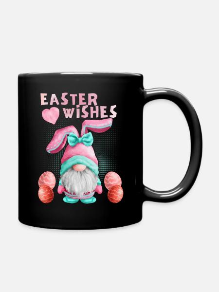 Ostern, Gnom-Zwerg mit Osterei, lustiger Gnom - Tasse einfarbig - Schwarz