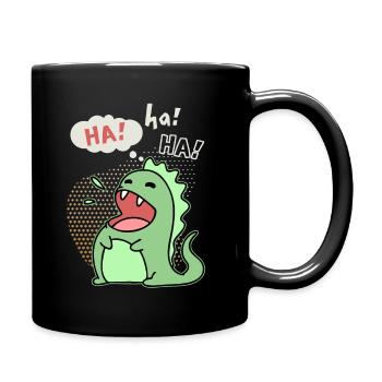 Lachender Dinosaurier, lustiger Spruch - Tasse einfarbig - Schwarz - Rechts
