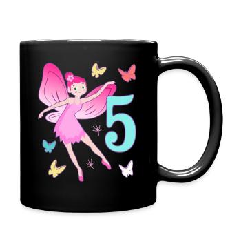 Fairy 5th birthday girl 5 years old Little fairies - Full Colour Mug - black - Right
