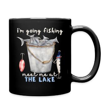 Fisch, Angeln am See, Angler, Angelhaken, Spruch - Tasse einfarbig - Schwarz - Rechts