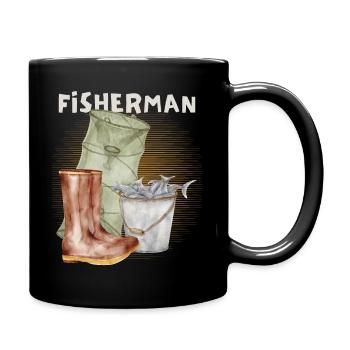 Fisch, Angler, Reuse, Vintage-Fischer Angeln - Tasse einfarbig - Schwarz - Rechts