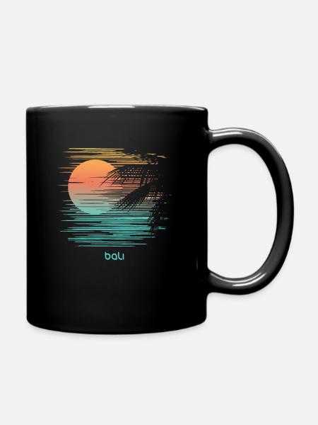 Artistic Bali Indonesia Palm Tree Vacation - Full Colour Mug - black