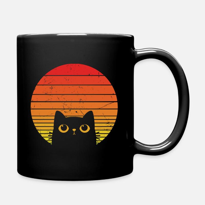 Retro -Katze Späht - Tasse einfarbig - Schwarz