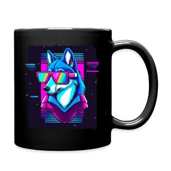 Husky mit Regenbogen-Sonnenbrille - Tasse einfarbig - Schwarz - Rechts