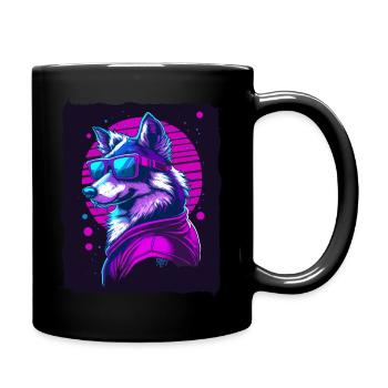 Husky Hund mit Sonnenbrille - Tasse einfarbig - Schwarz - Rechts