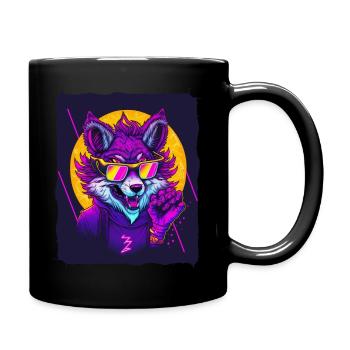 Wolf mit Sonnenbrille - Tasse einfarbig - Schwarz - Rechts