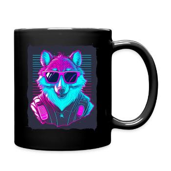 Wolf trägt Sonnenbrille - Tasse einfarbig - Schwarz - Rechts