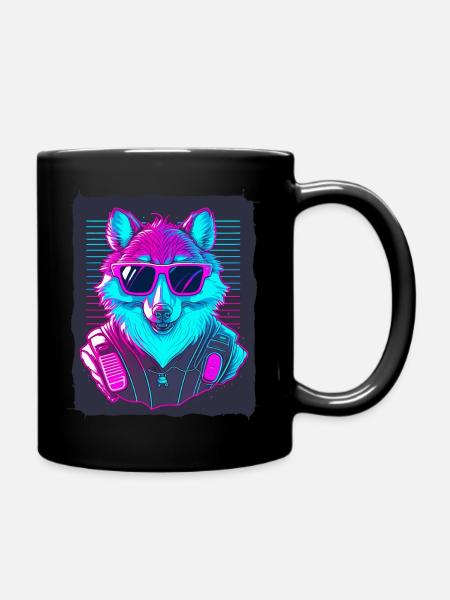 Wolf trägt Sonnenbrille - Tasse einfarbig - Schwarz