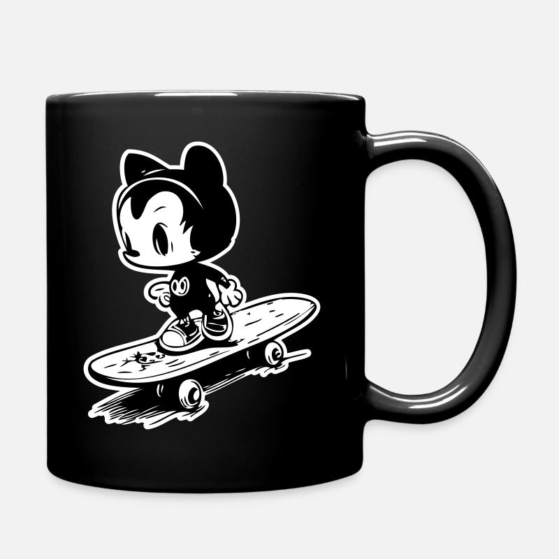 Eislaufkatze Zeichentrickfigur - Tasse einfarbig - Schwarz