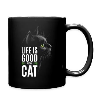 Das Leben Ist Gut Mit Einer Katze - Tasse einfarbig - Schwarz - Rechts