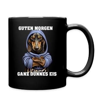Ganz dünnes Eis Dackel mit Hoodie - Tasse einfarbig - Schwarz - Rechts