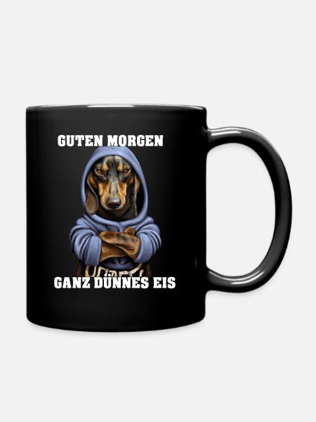 Ganz dünnes Eis Dackel mit Hoodie - Tasse einfarbig - Schwarz