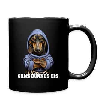 Ganz dünnes Eis Dackel Dachshund mit Hoodie - Tasse einfarbig - Schwarz - Rechts