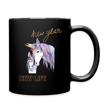 NEW YEAR NEW LIFE -NOUVELLE ANNEE ET LICORNE - Mug uni - noir - Droite