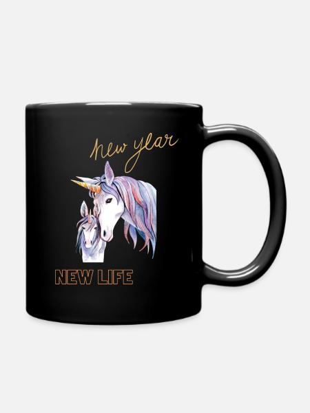 SILVESTER NEUES LEBEN - NEUJAHR UND EINHORN - Tasse einfarbig - Schwarz