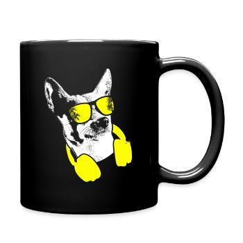 Hund Sonnenbrille Kopfhörer Party Hundeliebe Hunde - Tasse einfarbig - Schwarz - Rechts