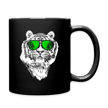 Tiger Sonnenbrille Musik Uralub Tigerliebe Tier Fa - Tasse einfarbig - Schwarz - Rechts