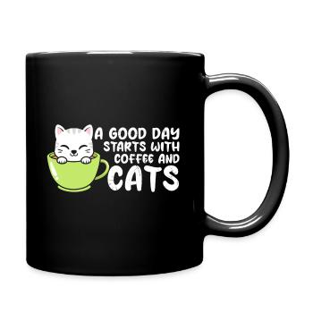 A good day starts with coffee and cats - Full Colour Mug - black - Right