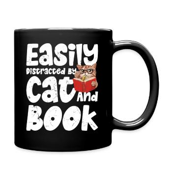 Leicht Durch Katze Und Buch Abgelenkt - Tasse einfarbig - Schwarz - Rechts