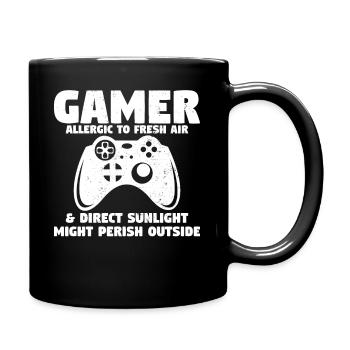 Fun gamer video games allergic to sunlight gaming - Full Colour Mug - black - Right