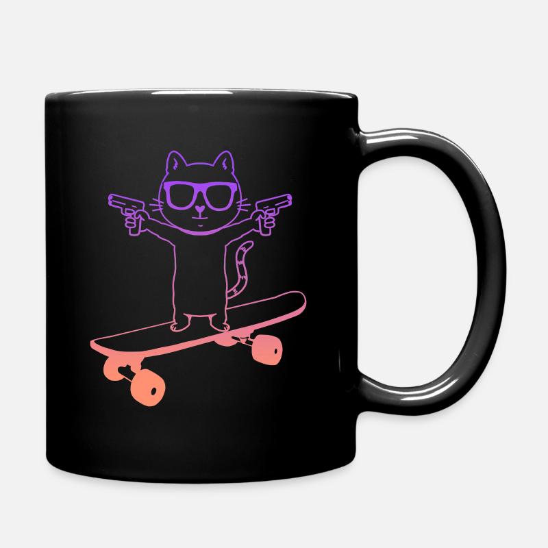 Skateboard Skaten Katze mit Skateboarder - Tasse einfarbig - Schwarz