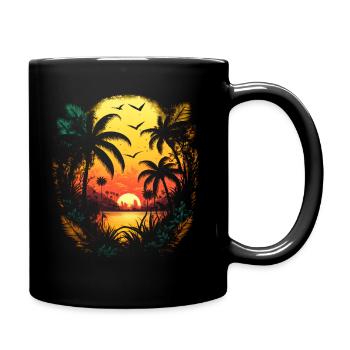 80s Vintage Palmtree Sunset - Full Colour Mug - black - Right