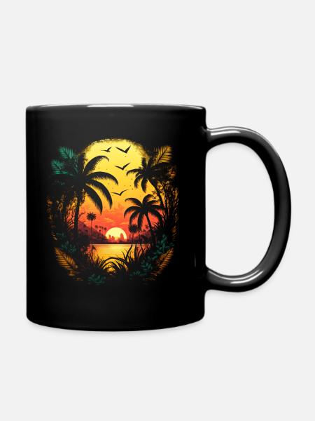 80s Vintage Palmtree Sunset - Full Colour Mug - black