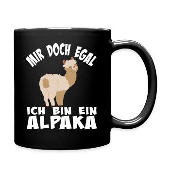 Alpaka, Mir doch egal, Spruch - Tasse einfarbig - Schwarz - Rechts