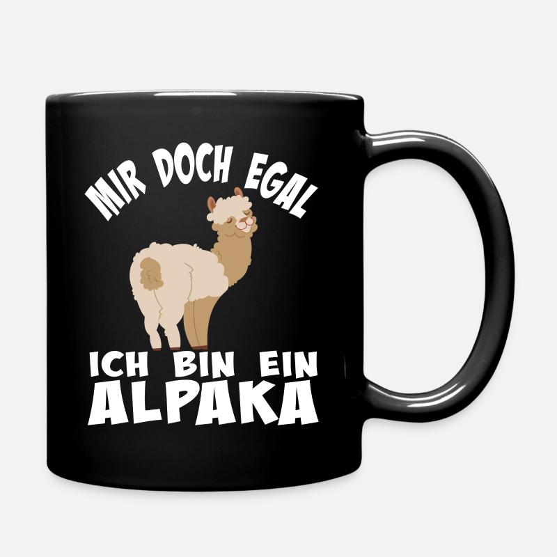 Alpaka, Mir doch egal, Spruch - Tasse einfarbig - Schwarz