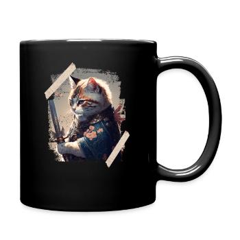 Cat Ninja Japanese Samurai - Full Colour Mug - black - Right