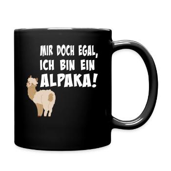 Alpaka, Mir doch egal, ich bin ein Alpaka - Tasse einfarbig - Schwarz - Rechts
