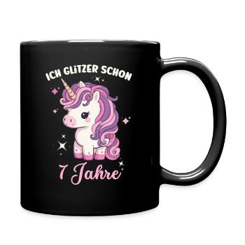 7. Geburtstag, 7 Jahre, Siebenjährige, Einhorn - Tasse einfarbig - Schwarz - Rechts