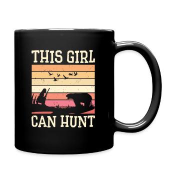 Girl Hunter Retro Wild Animal Hunt Nature Bear - Full Colour Mug - black - Right