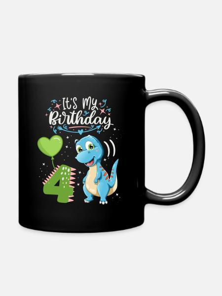Dinosaure de 4e anniversaire, enfant dinosaure, 4 ans - Mug uni - noir