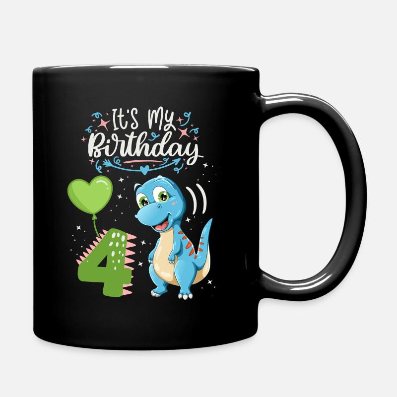 Dinosaure de 4e anniversaire, enfant dinosaure, 4 ans - Mug uni - noir