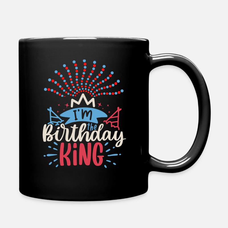 Geburtstag, buntes-Feuerwerk, Spruch Birthday-King - Tasse einfarbig - Schwarz
